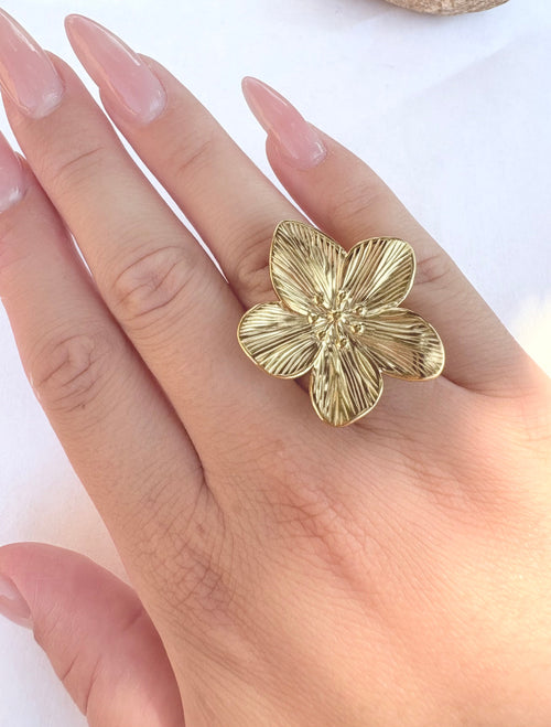 Bague fleur dorée - vue de côté