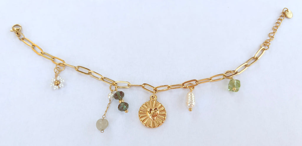 Bracelet breloques bohème médaillon soleil et pierres - vue 2