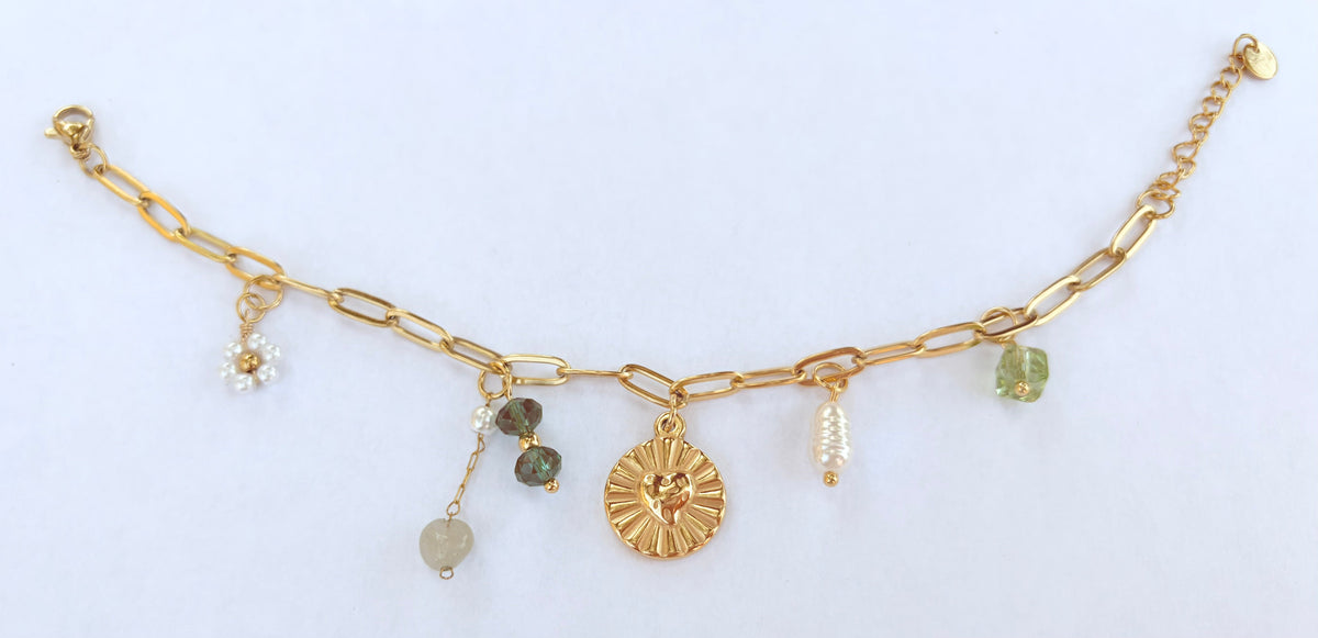 Bracelet breloques bohème médaillon soleil et pierres - vue 2