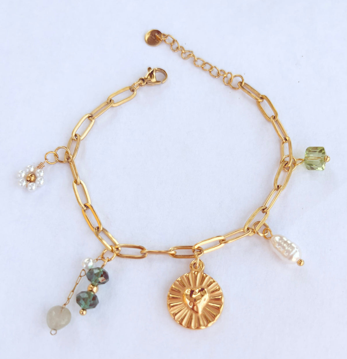 Bracelet breloques bohème médaillon soleil et pierres - vue 3