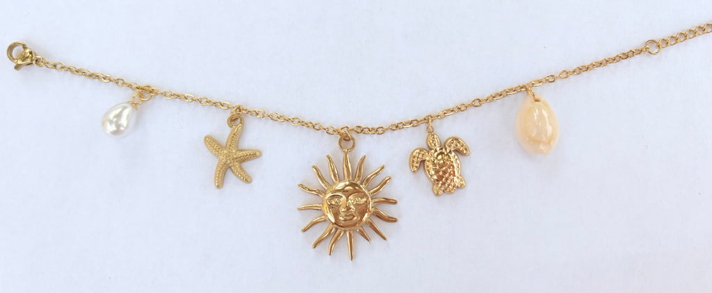 Bracelet breloques soleil étoile de mer et tortue - vue 2