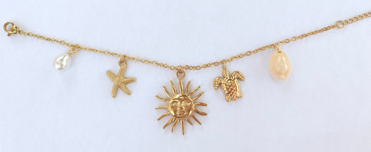 Bracelet breloques soleil étoile de mer et tortue - vue 2