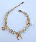 Bracelet double rang lune étoile et perles - vue 1
