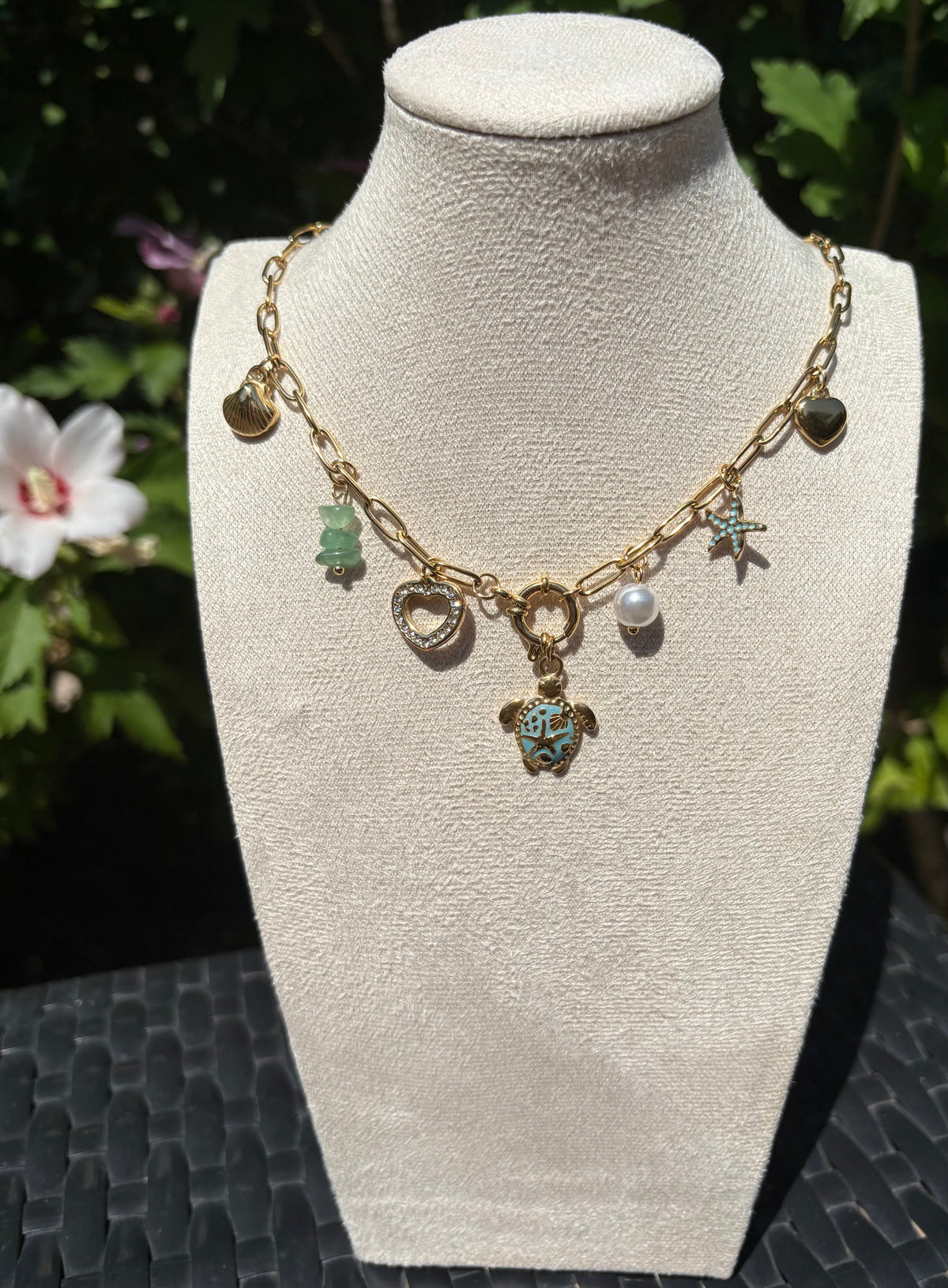 Collier breloques marines turquoise et strass - vue 2