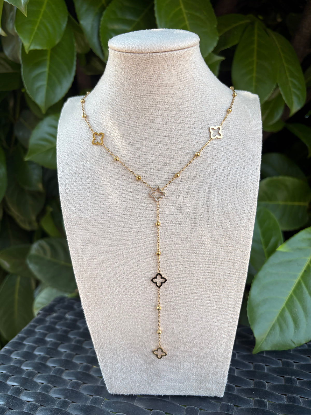 Collier Lariat Doré Trèfles