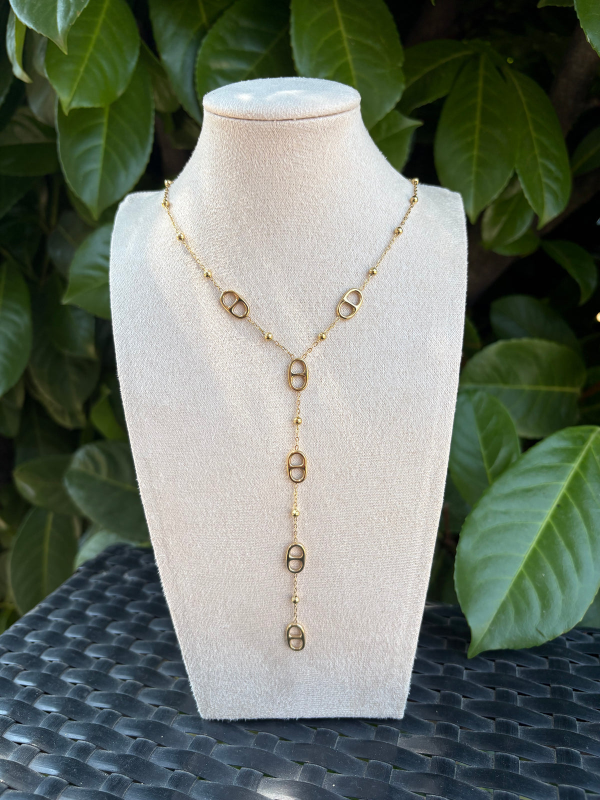 Collier Lariat Doré Mailles Marines