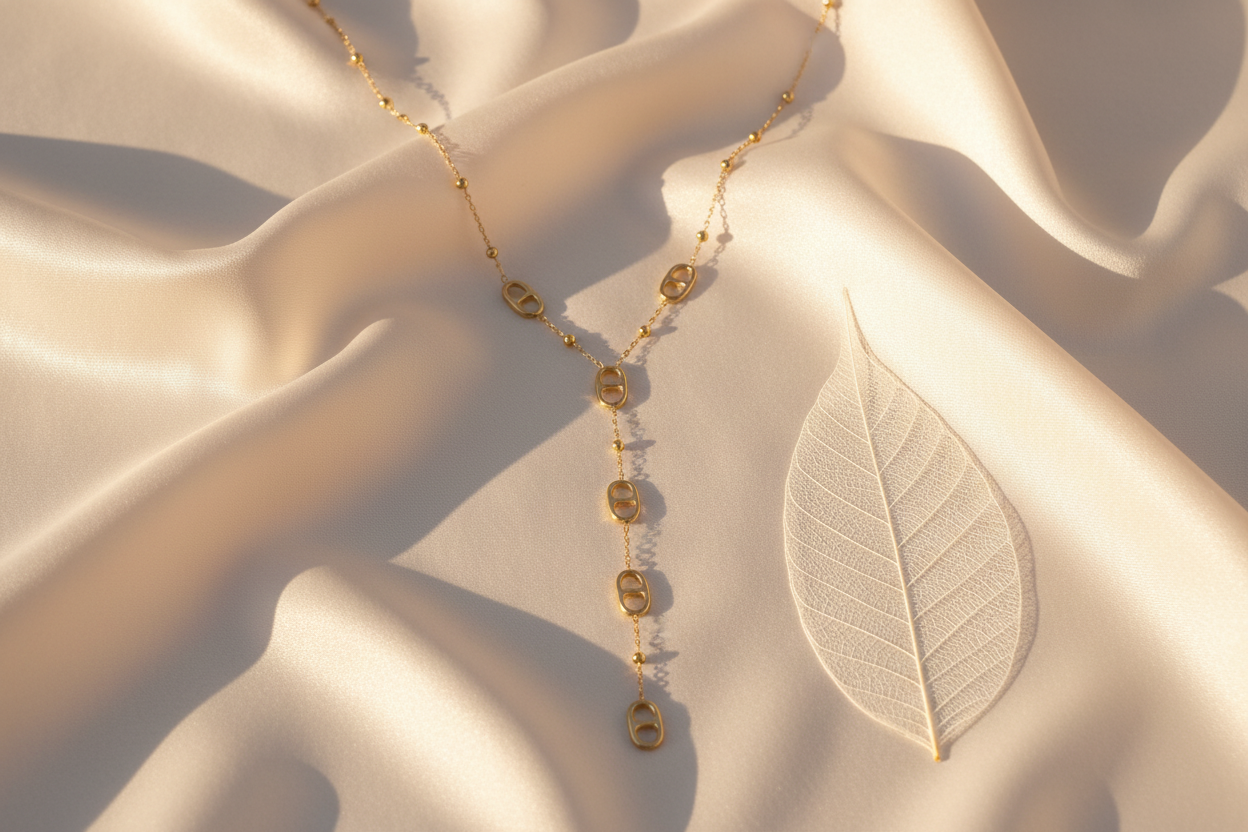 Collier Y mailles marines - détail