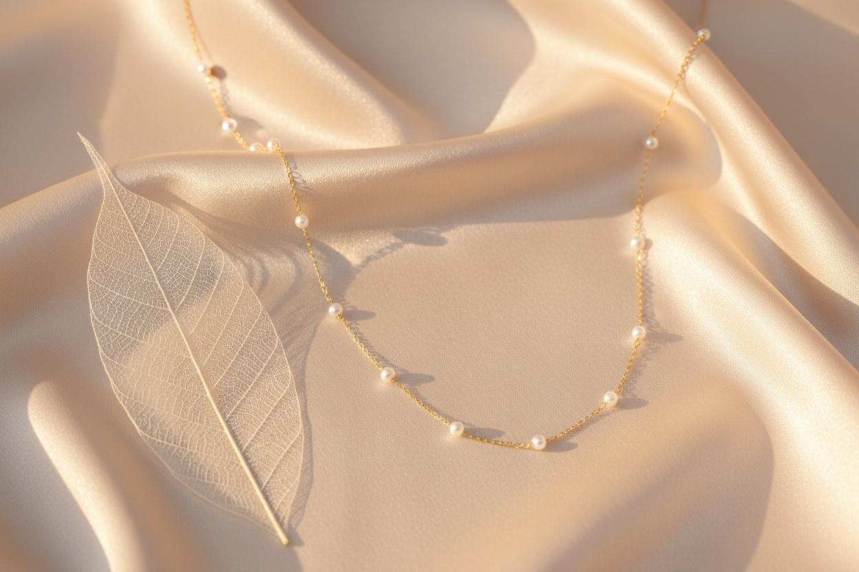 Parure perles - flat lay satiné
