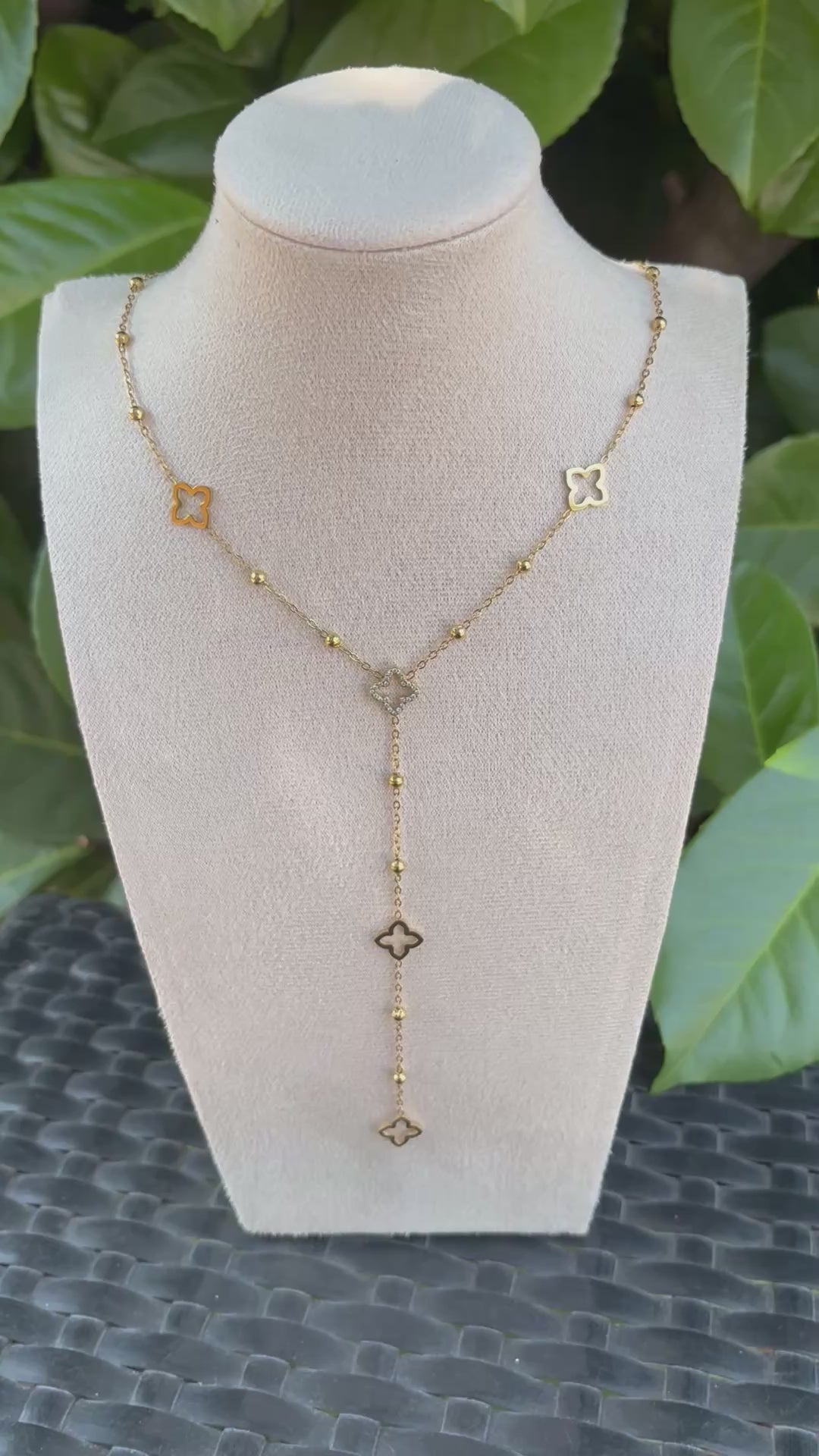 Collier Lariat Doré Trèfles