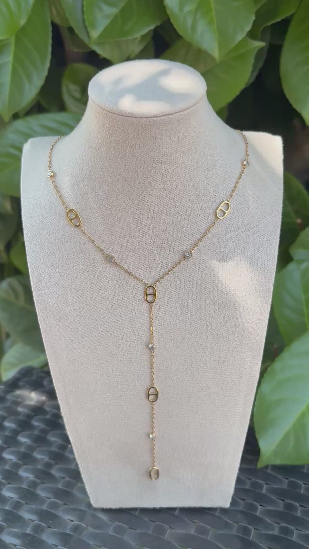 Collier Y Mailles Marines Strass Doré