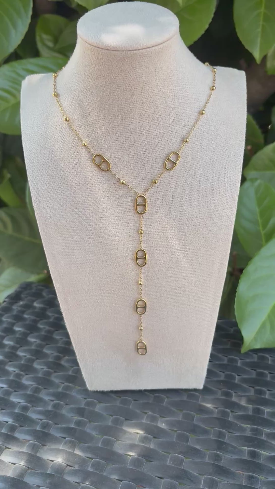 Collier Lariat Doré Mailles Marines