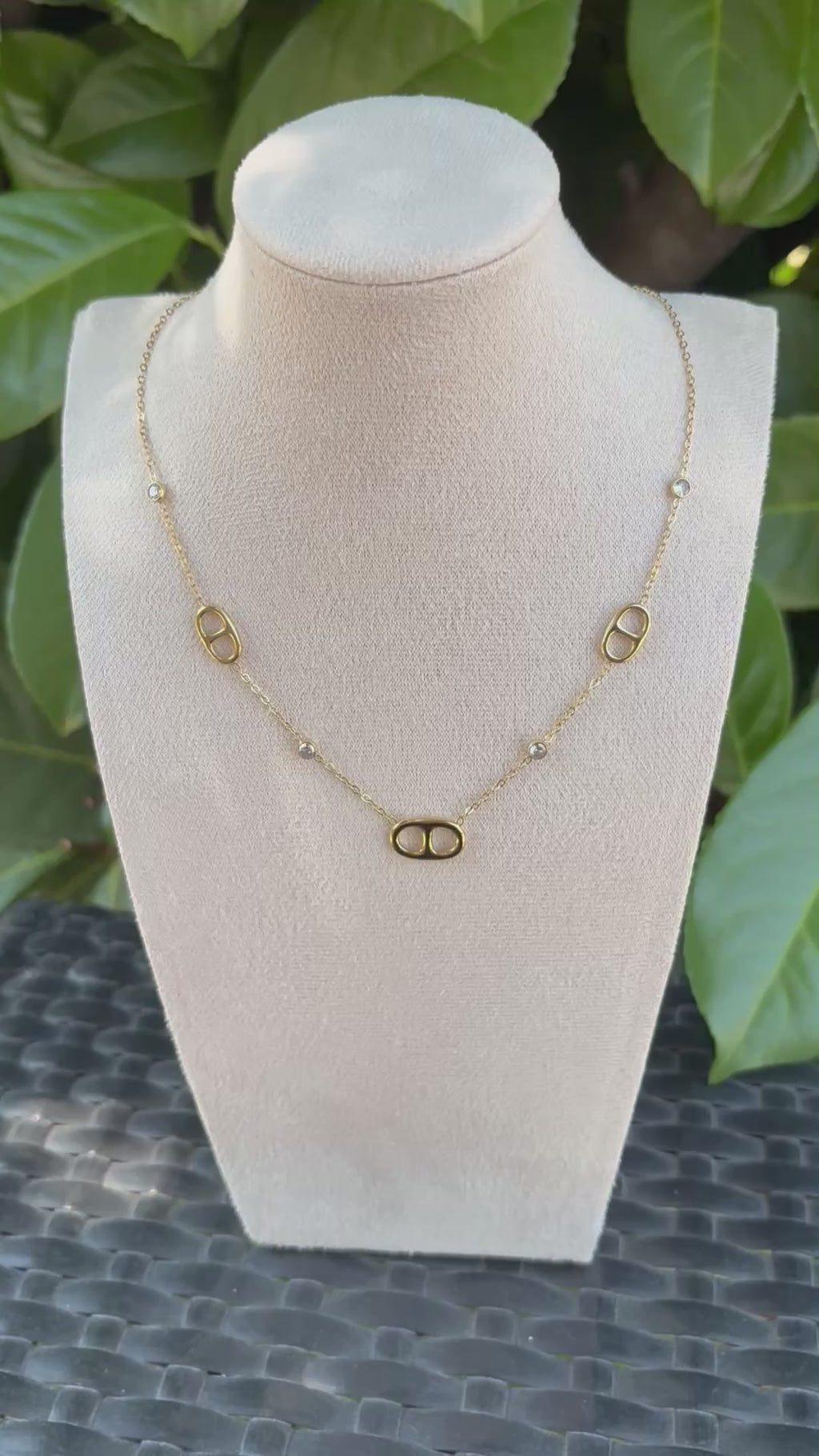 Collier Mailles Marines Strass Doré